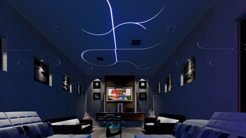 interior TV room with LED lighting