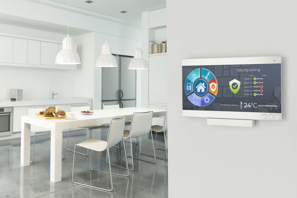 Smart home controls on a wall.